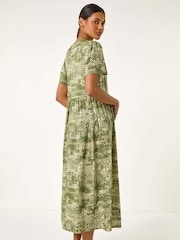 Roman Green Geo Print Button Midi Dress - Image 3 of 5