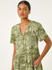 Roman Green Geo Print Button Midi Dress - Image 4 of 5