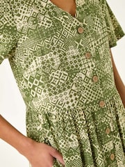 Roman Green Geo Print Button Midi Dress - Image 5 of 5