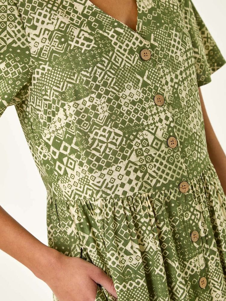 Roman Green Geo Print Button Midi Dress - Image 5 of 5