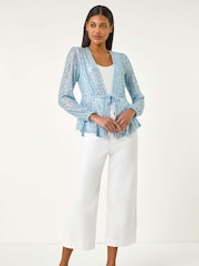 Roman Blue Sequin Tie Front Stretch Cardigans - Image 2 of 5