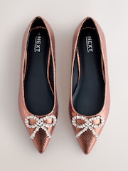 Bronze Forever Comfort® Pointed Toe Jewelled Bow Flat Shoes - Image 1 of 9