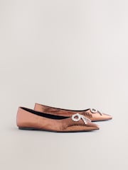 Bronze Forever Comfort® Pointed Toe Jewelled Bow Flat Shoes - Image 6 of 9