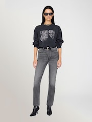 ANINE BING Black Washed Spencer Leopard Print Sweatshirt - Image 1 of 3