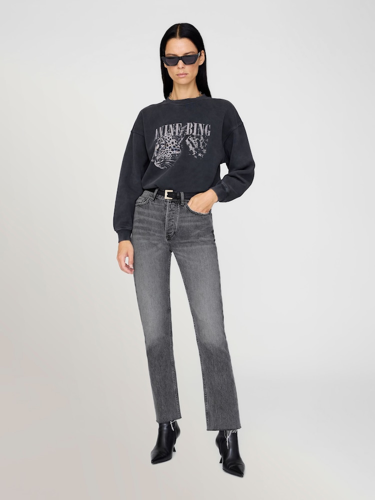 ANINE BING Black Washed Spencer Leopard Print Sweatshirt - Image 3 of 3