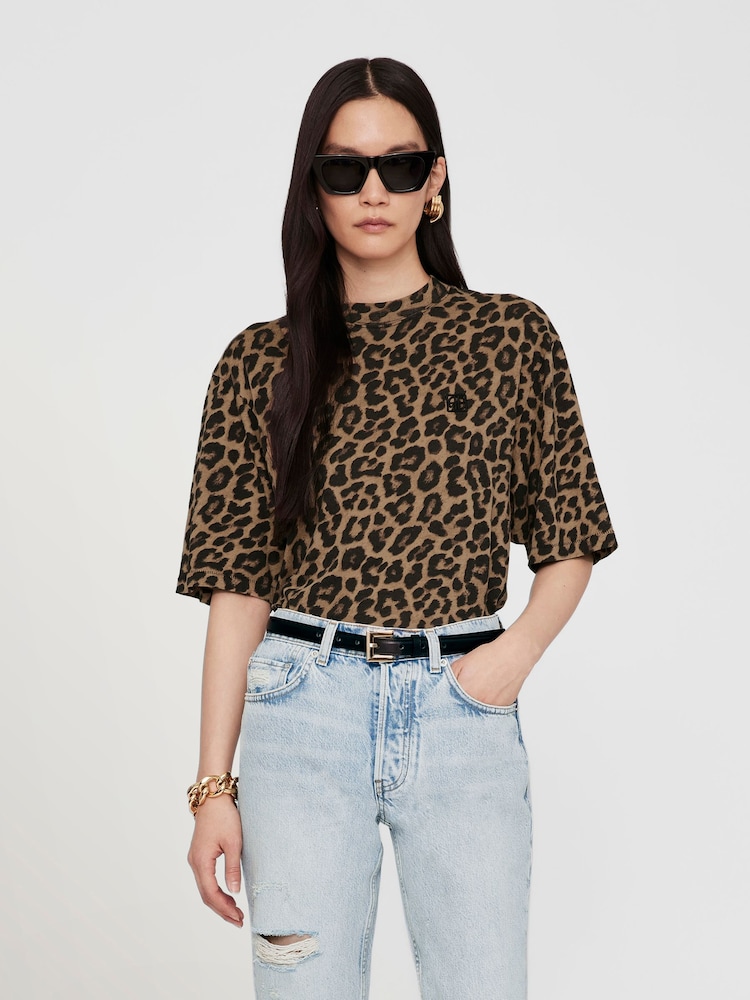 ANINE BING Black/Brown Leopard Avi T-Shirt - Image 1 of 5