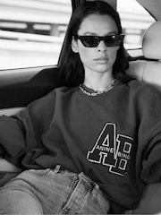 ANINE BING Blue Washed Navy Miles Oversized Sweatshirt Letterman - Image 5 of 6