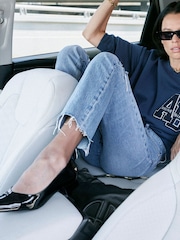 ANINE BING Blue Washed Navy Miles Oversized Sweatshirt Letterman - Image 6 of 6