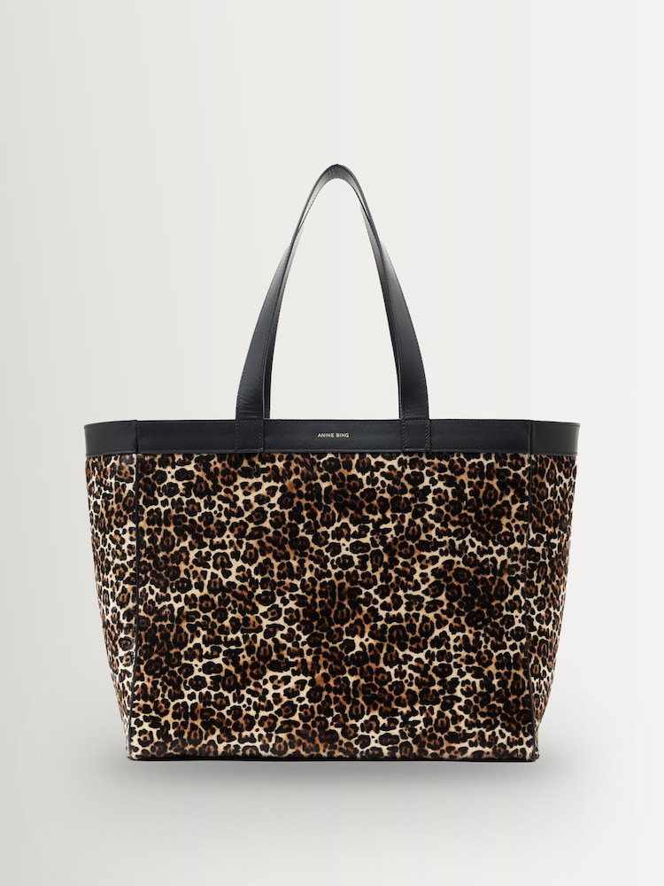 ANINE BING Brown Leapord Print Leo Canvas Tote - Image 1 of 4 ANINE BING Brown Leapord Print Leo Canvas Tote - Image 1 of 4