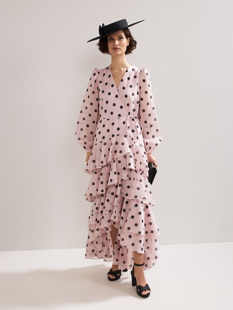 Phase Eight Pink Spot Ruffle Dress - Image 2 of 8 Phase Eight Pink Spot Ruffle Dress - Image 2 of 8