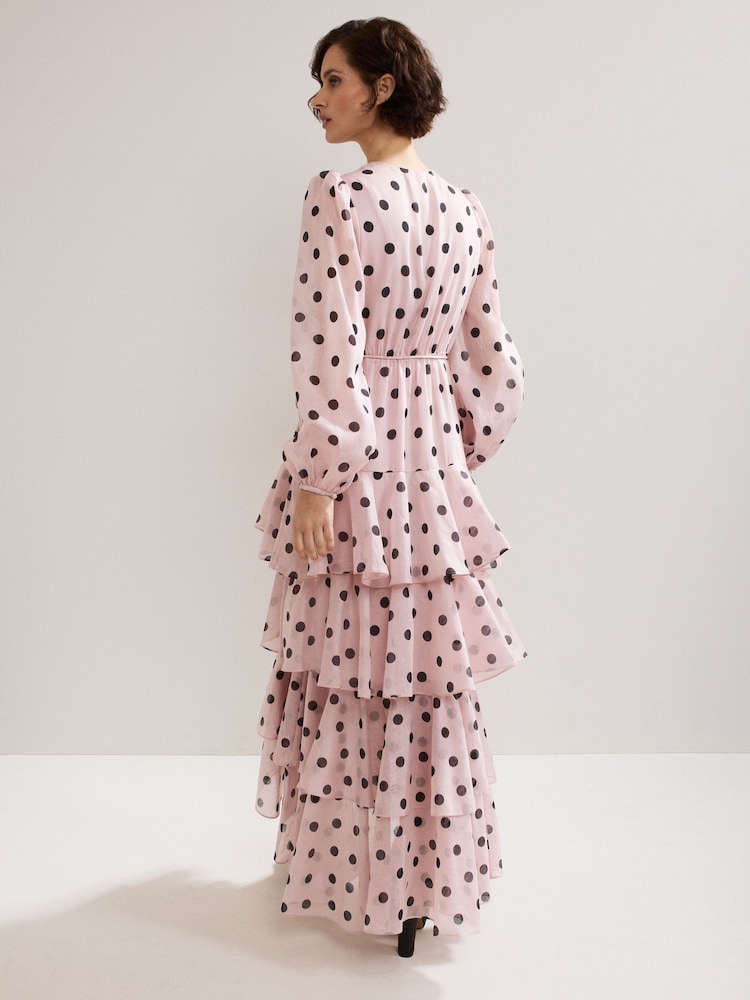 pink polka dot ruffle dress Women's Petite Pink Polka Dot Chiffon Scarf Detail Ruffle Shift Mini Dress