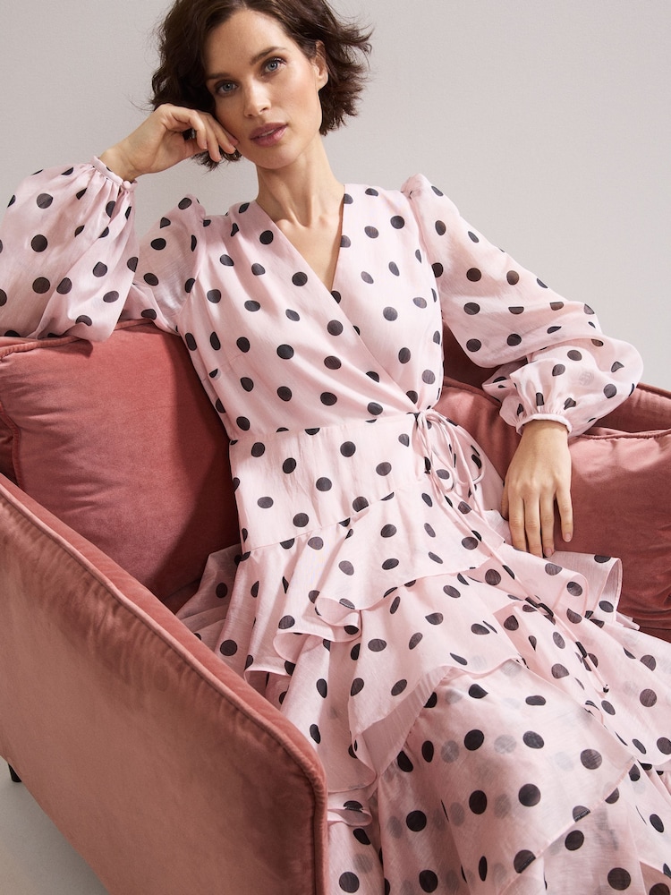 pink polka dot ruffle dress Cute Midi Dress - Pink Polka Dot Dress - Ruffled Midi Dress