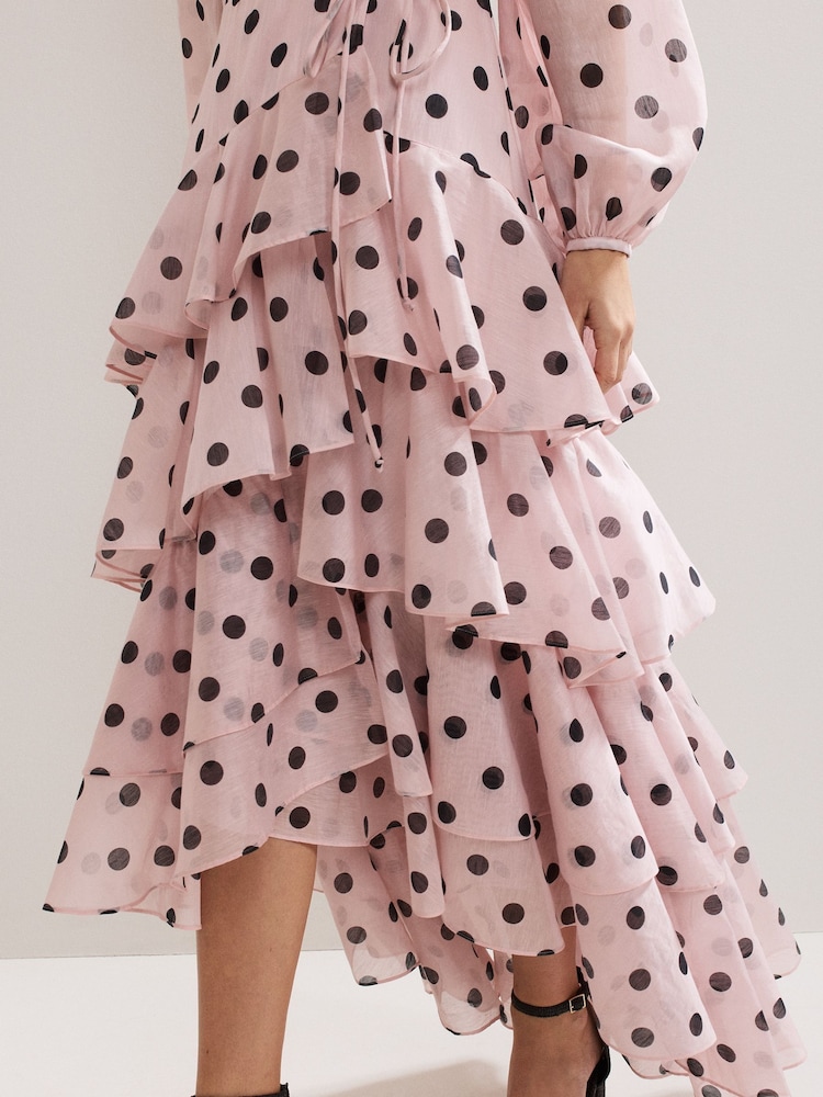 pink polka dot ruffle dress Women's Petite Pink Polka Dot Chiffon Scarf Detail Ruffle Shift Mini Dress