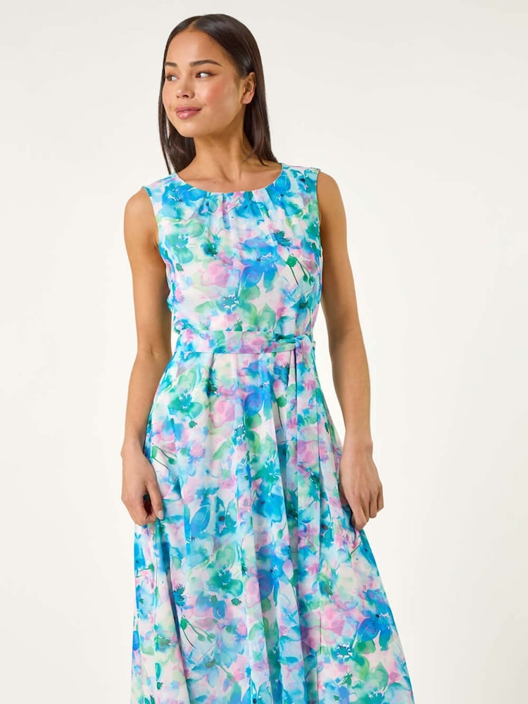 Roman Blue Petite Abstract Pleated Midi Dress - Image 2 of 5