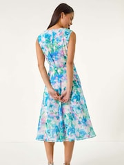 Roman Blue Petite Abstract Pleated Midi Dress - Image 3 of 5