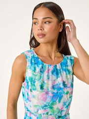 Roman Blue Petite Abstract Pleated Midi Dress - Image 4 of 5