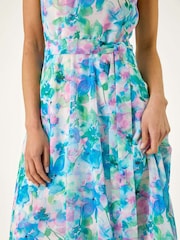 Roman Blue Petite Abstract Pleated Midi Dress - Image 5 of 5