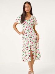 Roman Red Petite Cherry Print Button Midi Dress - Image 2 of 5
