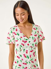 Roman Red Petite Cherry Print Button Midi Dress - Image 4 of 5