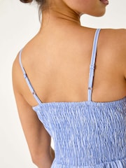Roman Blue Petite Stripe Strappy Shirred 100% Cotton Dress - Image 5 of 5