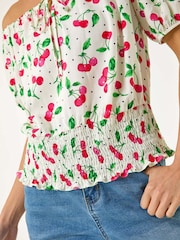 Roman Red Petite Print Bardot Blouson Blouse - Image 2 of 5