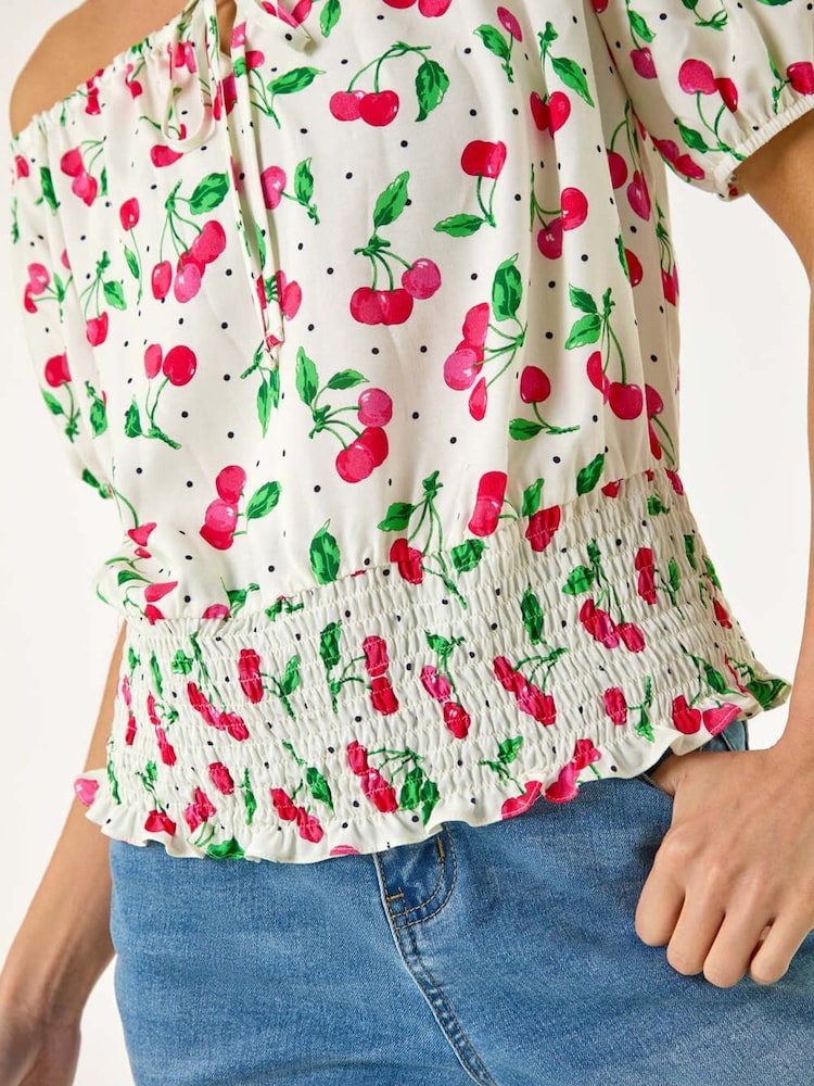Roman Red Petite Print Bardot Blouson Blouse - Image 2 of 5