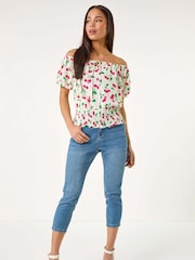 Roman Red Petite Print Bardot Blouson Blouse - Image 3 of 5
