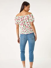 Roman Red Petite Print Bardot Blouson Blouse - Image 4 of 5