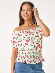 Roman Red Petite Print Bardot Blouson Blouse - Image 5 of 5