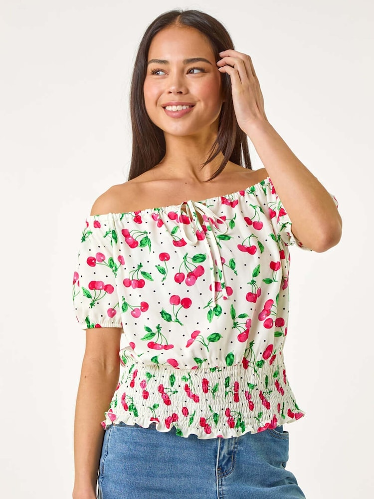 Roman Red Petite Print Bardot Blouson Blouse - Image 5 of 5
