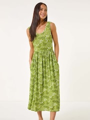 Roman Green Petite Ditsy Floral Print Gathered Dress - Image 2 of 5