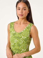 Roman Green Petite Ditsy Floral Print Gathered Dress - Image 4 of 5