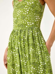Roman Green Petite Ditsy Floral Print Gathered Dress - Image 5 of 5