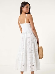 Roman White Petite Broderie Strappy 100% Cotton Maxi Dress - Image 3 of 5