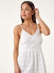 Roman White Petite Broderie Strappy 100% Cotton Maxi Dress - Image 4 of 5