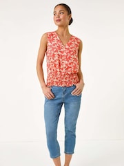 Roman Pink Petite Ditsy Shirred Blouson Blouse - Image 2 of 5
