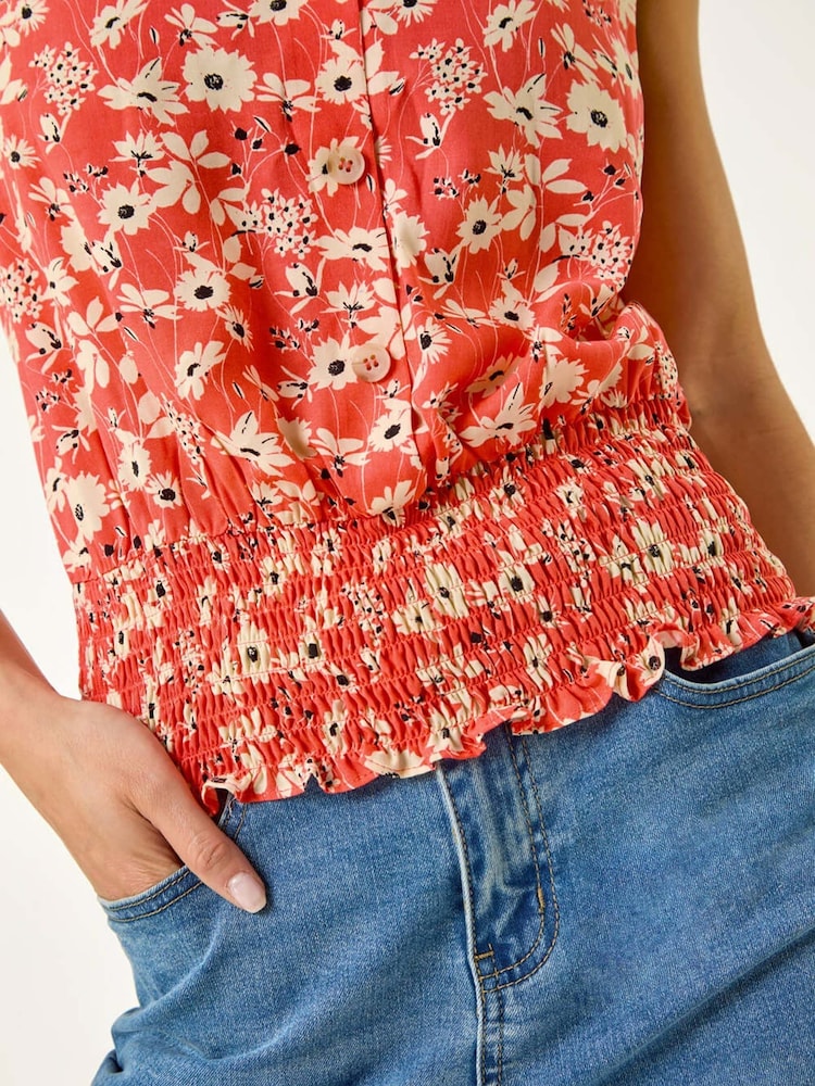 Roman Pink Petite Ditsy Shirred Blouson Blouse - Image 5 of 5