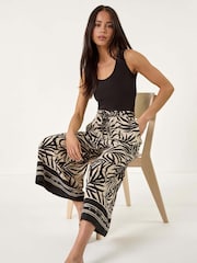 Roman Black Petite Leaf Border Print Tie Waist Culottes - Image 1 of 5