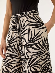 Roman Black Petite Leaf Border Print Tie Waist Culottes - Image 5 of 5