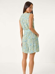 Roman Blue Petite Ditsy Print Tie Waist Playsuit - Image 3 of 5