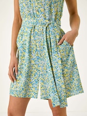 Roman Blue Petite Ditsy Print Tie Waist Playsuit - Image 5 of 5