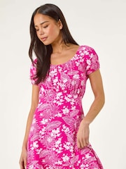 Roman Pink Petite Floral Print Frill Ruched Dress - Image 1 of 5