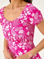 Roman Pink Petite Floral Print Frill Ruched Dress - Image 5 of 5
