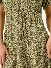 Roman Green Petite Disty Floral Print Tie Waist 100% Cotton Dress - Image 5 of 5