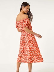 Roman Orange Petite Ditsy Bardot Midi Dress - Image 3 of 5