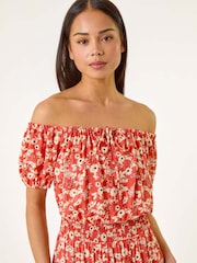 Roman Orange Petite Ditsy Bardot Midi Dress - Image 4 of 5
