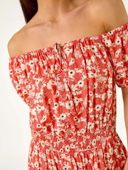 Roman Orange Petite Ditsy Bardot Midi Dress - Image 5 of 5
