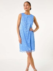Roman Blue Petite Bow Back Lace Shift Dress - Image 1 of 5