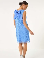 Roman Blue Petite Bow Back Lace Shift Dress - Image 2 of 5