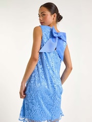 Roman Blue Petite Bow Back Lace Shift Dress - Image 4 of 5